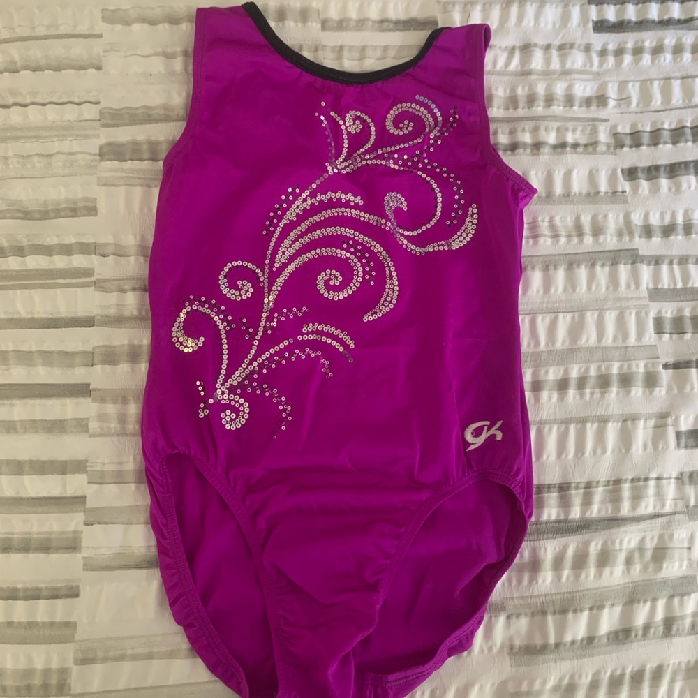 Purple GK leotard with silver sequin swirls in size Adult Large (AL)